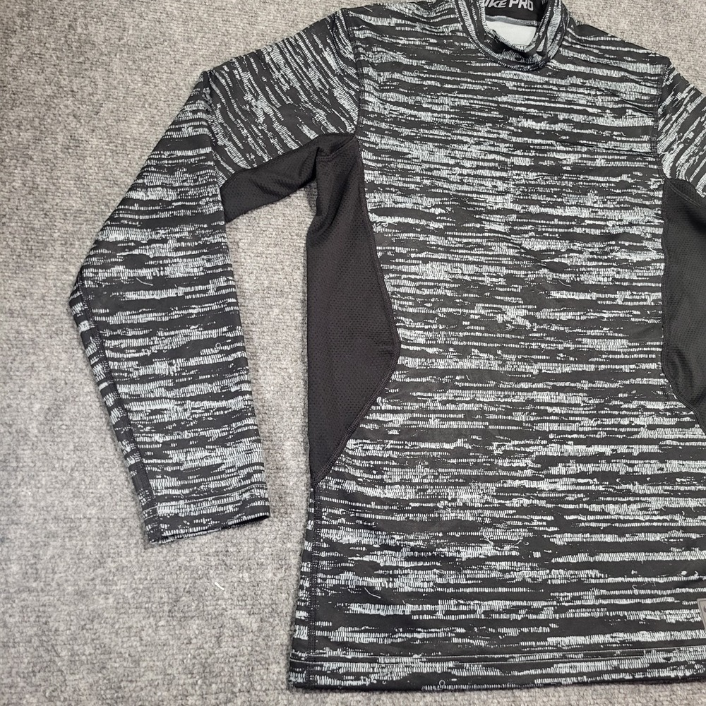 Nike Men's White/Black Pro Combat Dri-Fit Fitted Long Sleeve Top Size Small - Picture 3 of 14